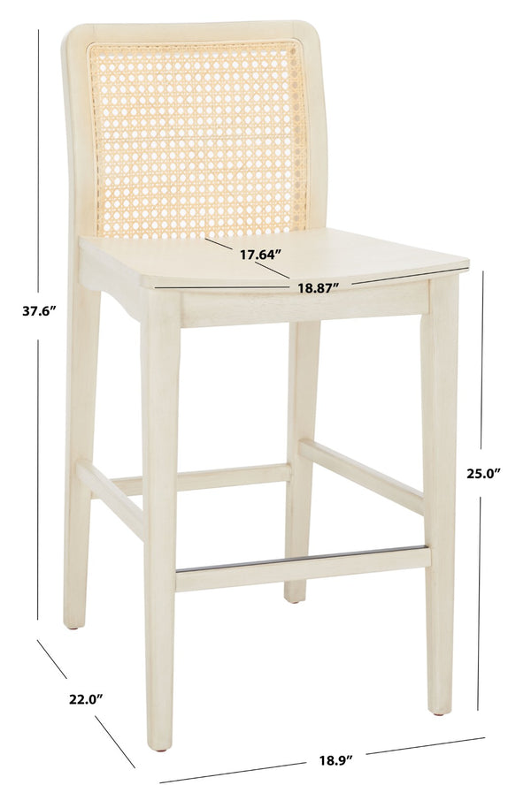 Safavieh BENICIO RATTAN COUNTER STOOL Set of Two for Stylish Coastal Kitchen & Bar Seating Comfort White / Natural BST1506B-SET2