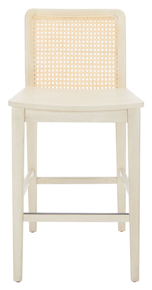 Safavieh BENICIO RATTAN COUNTER STOOL Set of Two for Stylish Coastal Kitchen & Bar Seating Comfort White / Natural BST1506B-SET2