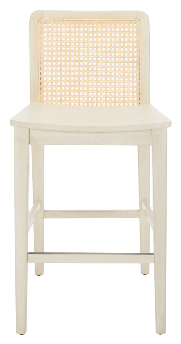 Safavieh BENICIO RATTAN COUNTER STOOL Set of Two for Stylish Coastal Kitchen & Bar Seating Comfort White / Natural BST1506B-SET2
