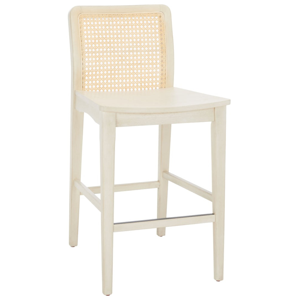 Safavieh BENICIO RATTAN COUNTER STOOL Set of Two for Stylish Coastal Kitchen & Bar Seating Comfort White / Natural BST1506B-SET2