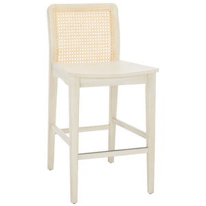 Safavieh BENICIO RATTAN COUNTER STOOL Set of Two for Stylish Coastal Kitchen & Bar Seating Comfort White / Natural BST1506B-SET2