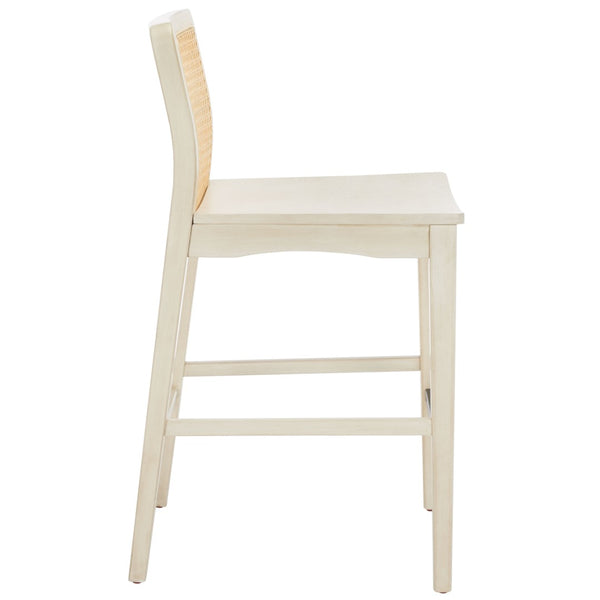 Safavieh BENICIO RATTAN COUNTER STOOL Set of Two for Stylish Coastal Kitchen & Bar Seating Comfort White / Natural BST1506B-SET2