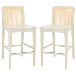 Safavieh BENICIO RATTAN COUNTER STOOL Set of Two for Stylish Coastal Kitchen & Bar Seating Comfort White / Natural BST1506B-SET2