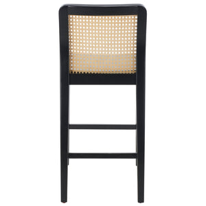 Safavieh BENICIO RATTAN COUNTER STOOL Set of Two for Stylish Coastal Kitchen & Bar Seating Comfort Black / Natural BST1506C-SET2