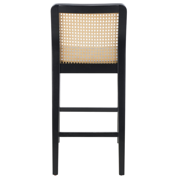 Safavieh BENICIO RATTAN COUNTER STOOL Set of Two for Stylish Coastal Kitchen & Bar Seating Comfort Black / Natural BST1506C-SET2