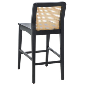 Safavieh BENICIO RATTAN COUNTER STOOL Set of Two for Stylish Coastal Kitchen & Bar Seating Comfort Black / Natural BST1506C-SET2