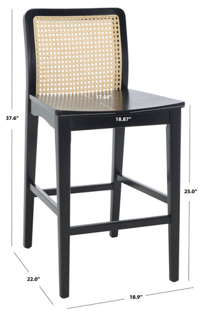 Safavieh BENICIO RATTAN COUNTER STOOL Set of Two for Stylish Coastal Kitchen & Bar Seating Comfort Black / Natural BST1506C-SET2