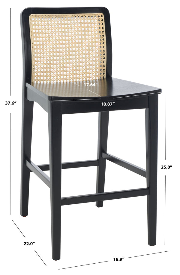 Safavieh BENICIO RATTAN COUNTER STOOL Set of Two for Stylish Coastal Kitchen & Bar Seating Comfort Black / Natural BST1506C-SET2