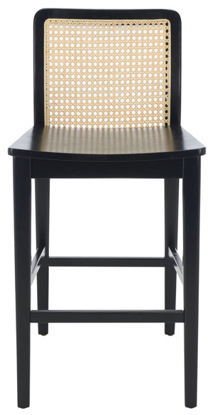 Safavieh BENICIO RATTAN COUNTER STOOL Set of Two for Stylish Coastal Kitchen & Bar Seating Comfort Black / Natural BST1506C-SET2