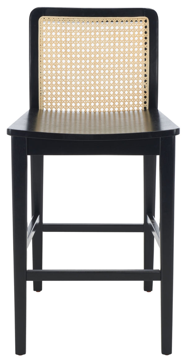 Safavieh BENICIO RATTAN COUNTER STOOL Set of Two for Stylish Coastal Kitchen & Bar Seating Comfort Black / Natural BST1506C-SET2