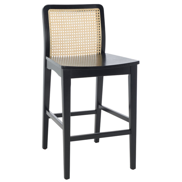 Safavieh BENICIO RATTAN COUNTER STOOL Set of Two for Stylish Coastal Kitchen & Bar Seating Comfort Black / Natural BST1506C-SET2