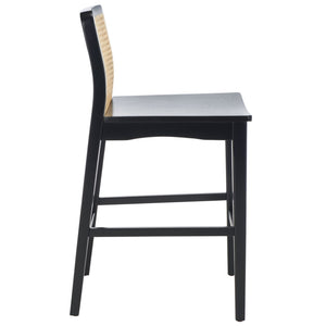 Safavieh BENICIO RATTAN COUNTER STOOL Set of Two for Stylish Coastal Kitchen & Bar Seating Comfort Black / Natural BST1506C-SET2