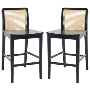 Safavieh BENICIO RATTAN COUNTER STOOL Set of Two for Stylish Coastal Kitchen & Bar Seating Comfort Black / Natural BST1506C-SET2