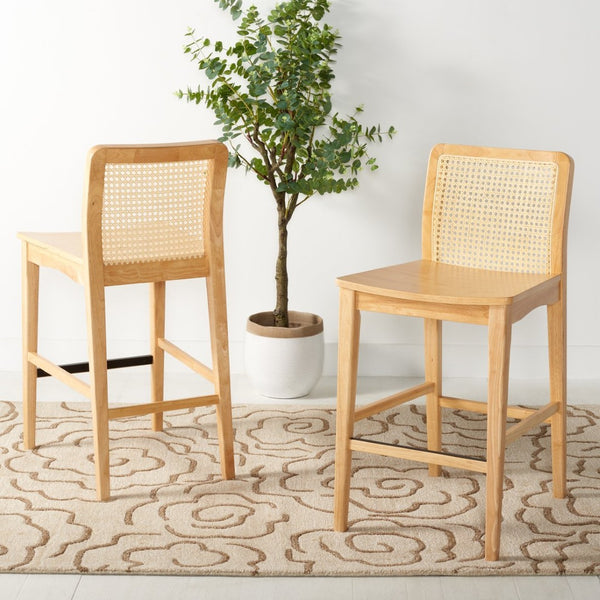 Safavieh BENICIO RATTAN COUNTER STOOL Set of Two for Stylish Coastal Kitchen & Bar Seating Comfort Natural BST1506D-SET2