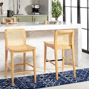 Safavieh BENICIO RATTAN COUNTER STOOL Set of Two for Stylish Coastal Kitchen & Bar Seating Comfort Natural BST1506D-SET2