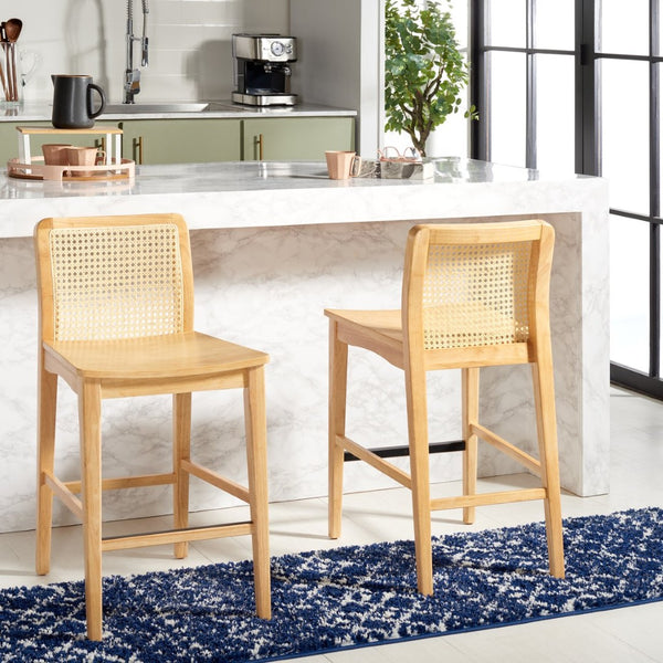 Safavieh BENICIO RATTAN COUNTER STOOL Set of Two for Stylish Coastal Kitchen & Bar Seating Comfort Natural BST1506D-SET2