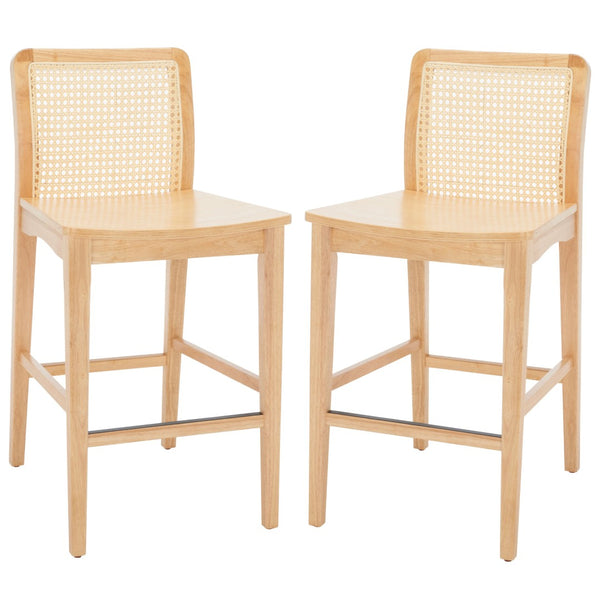 Safavieh BENICIO RATTAN COUNTER STOOL Set of Two for Stylish Coastal Kitchen & Bar Seating Comfort Natural BST1506D-SET2