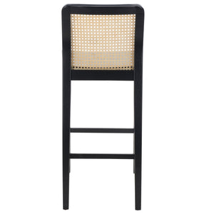 Safavieh BENICIO RATTAN BAR STOOL - Coastal Charm with Ergonomic Design for Stylish Kitchen or Bar Seating Black / Natural BST1507C-SET2