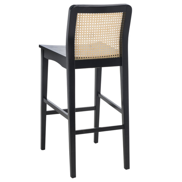 Safavieh BENICIO RATTAN BAR STOOL - Coastal Charm with Ergonomic Design for Stylish Kitchen or Bar Seating Black / Natural BST1507C-SET2
