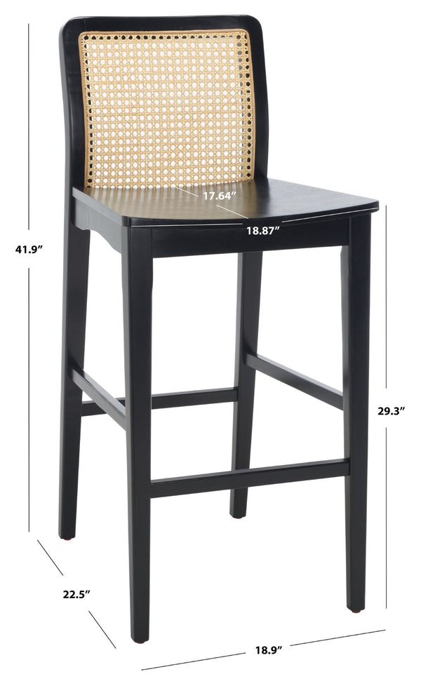 Safavieh BENICIO RATTAN BAR STOOL - Coastal Charm with Ergonomic Design for Stylish Kitchen or Bar Seating Black / Natural BST1507C-SET2