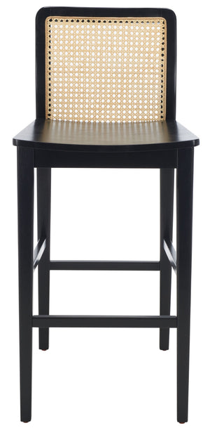 Safavieh BENICIO RATTAN BAR STOOL - Coastal Charm with Ergonomic Design for Stylish Kitchen or Bar Seating Black / Natural BST1507C-SET2