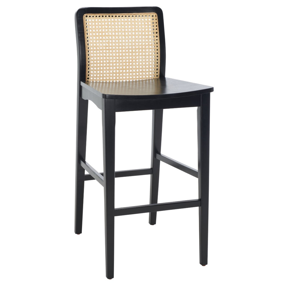 Safavieh BENICIO RATTAN BAR STOOL - Coastal Charm with Ergonomic Design for Stylish Kitchen or Bar Seating Black / Natural BST1507C-SET2