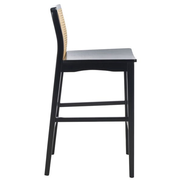 Safavieh BENICIO RATTAN BAR STOOL - Coastal Charm with Ergonomic Design for Stylish Kitchen or Bar Seating Black / Natural BST1507C-SET2
