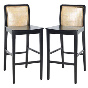 Safavieh BENICIO RATTAN BAR STOOL - Coastal Charm with Ergonomic Design for Stylish Kitchen or Bar Seating Black / Natural BST1507C-SET2
