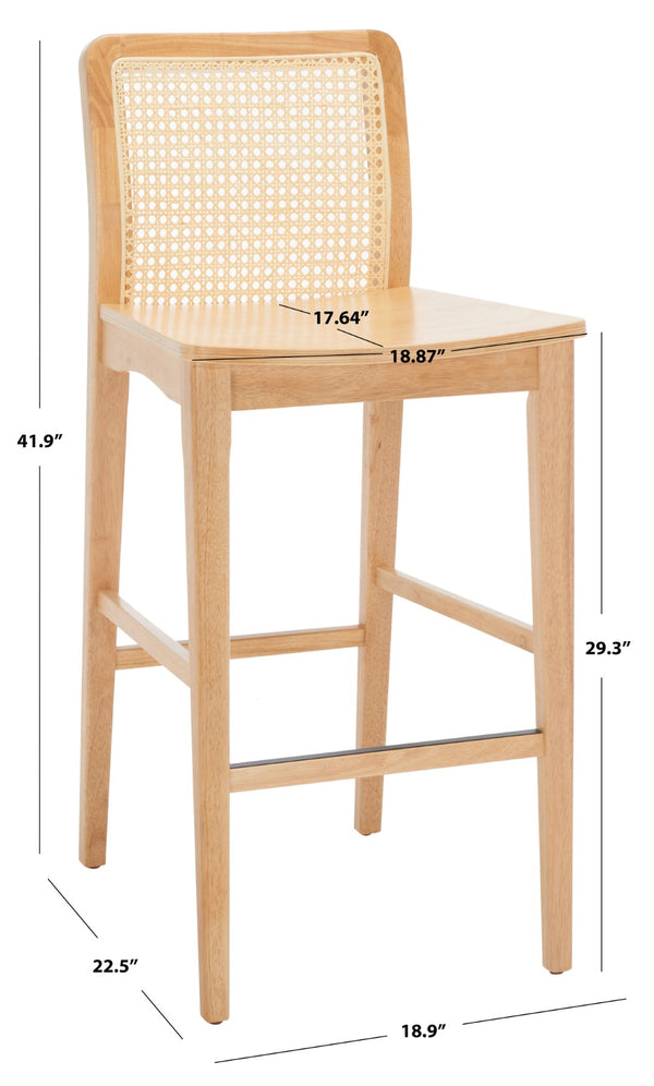 Safavieh BENICIO RATTAN BAR STOOL - Coastal Charm with Ergonomic Design for Stylish Kitchen or Bar Seating Natural BST1507D-SET2