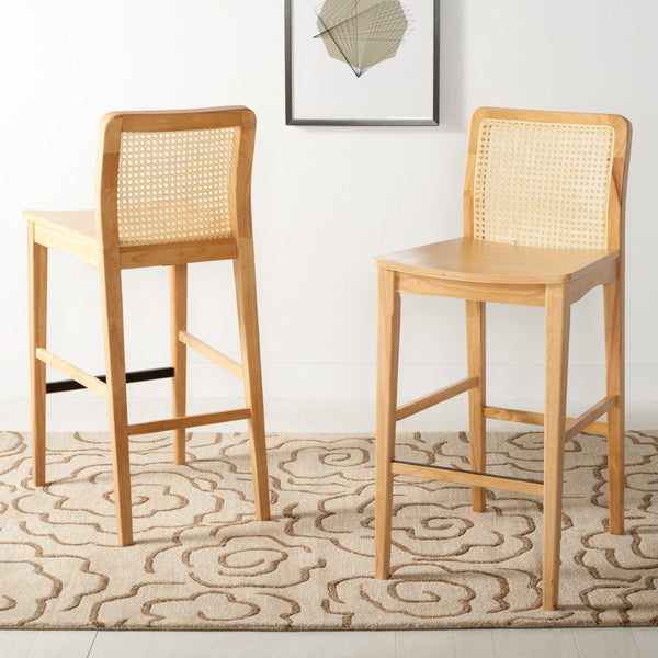 Safavieh BENICIO RATTAN BAR STOOL - Coastal Charm with Ergonomic Design for Stylish Kitchen or Bar Seating Natural BST1507D-SET2