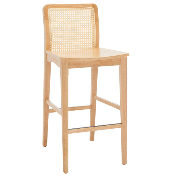 Safavieh BENICIO RATTAN BAR STOOL - Coastal Charm with Ergonomic Design for Stylish Kitchen or Bar Seating Natural BST1507D-SET2