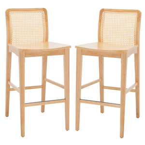 Safavieh BENICIO RATTAN BAR STOOL - Coastal Charm with Ergonomic Design for Stylish Kitchen or Bar Seating Natural BST1507D-SET2