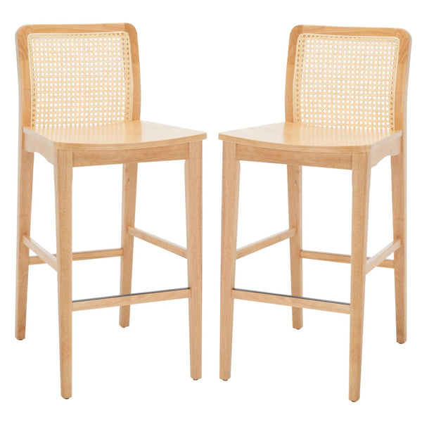 Safavieh BENICIO RATTAN BAR STOOL - Coastal Charm with Ergonomic Design for Stylish Kitchen or Bar Seating Natural BST1507D-SET2