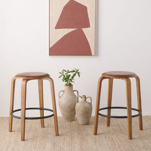 Safavieh LUELLA Counter Stool - Stylish Ergonomic Wooden Seat with Tapered Legs for Modern Spaces and Comfort Walnut / Black BST1508A-SET2