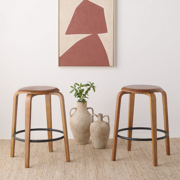 Safavieh LUELLA Counter Stool - Stylish Ergonomic Wooden Seat with Tapered Legs for Modern Spaces and Comfort Walnut / Black BST1508A-SET2