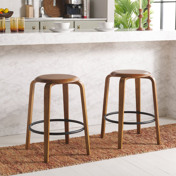 Safavieh LUELLA Counter Stool - Stylish Ergonomic Wooden Seat with Tapered Legs for Modern Spaces and Comfort Walnut / Black BST1508A-SET2