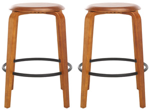 Safavieh LUELLA Counter Stool - Stylish Ergonomic Wooden Seat with Tapered Legs for Modern Spaces and Comfort Walnut / Black BST1508A-SET2