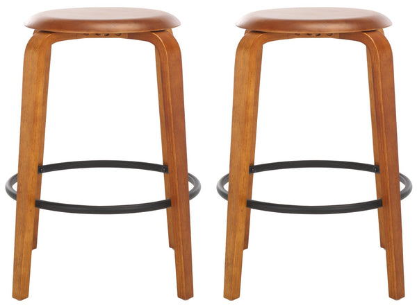 Safavieh LUELLA Counter Stool - Stylish Ergonomic Wooden Seat with Tapered Legs for Modern Spaces and Comfort Walnut / Black BST1508A-SET2