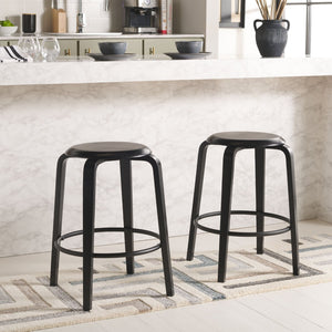 Safavieh LUELLA Counter Stool - Stylish Ergonomic Wooden Seat with Tapered Legs for Modern Spaces and Comfort Black / Black BST1508B-SET2