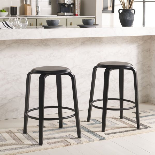 Safavieh LUELLA Counter Stool - Stylish Ergonomic Wooden Seat with Tapered Legs for Modern Spaces and Comfort Black / Black BST1508B-SET2
