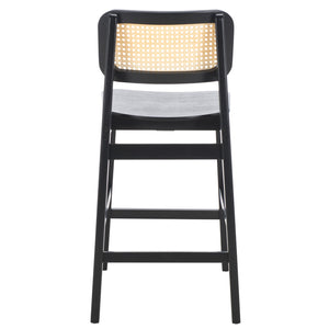 Safavieh Luz Cane Counter Stool - Elegant Natural Rattan Seat With Modern Black Legs For Chic Home Decor Black ,Natural Wood ,Rattan Bst1509a