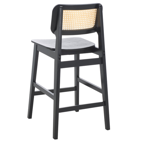 Safavieh Luz Cane Counter Stool - Elegant Natural Rattan Seat With Modern Black Legs For Chic Home Decor Black ,Natural Wood ,Rattan Bst1509a