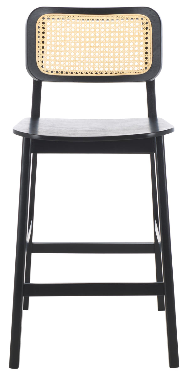 Safavieh Luz Cane Counter Stool - Elegant Natural Rattan Seat With Modern Black Legs For Chic Home Decor Black ,Natural Wood ,Rattan Bst1509a