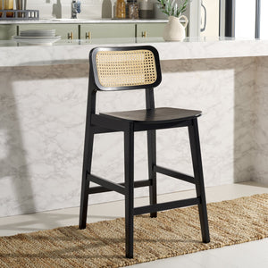 Safavieh Luz Cane Counter Stool - Elegant Natural Rattan Seat With Modern Black Legs For Chic Home Decor Black ,Natural Wood ,Rattan Bst1509a