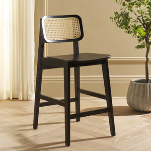 Safavieh Luz Cane Counter Stool - Elegant Natural Rattan Seat With Modern Black Legs For Chic Home Decor Black ,Natural Wood ,Rattan Bst1509a