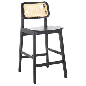Safavieh Luz Cane Counter Stool - Elegant Natural Rattan Seat With Modern Black Legs For Chic Home Decor Black ,Natural Wood ,Rattan Bst1509a