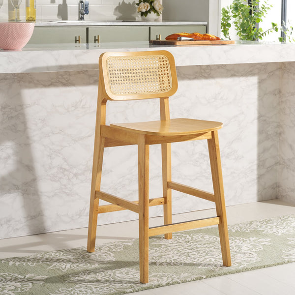 Safavieh Luz Cane Counter Stool - Elegant Natural Rattan Seat With Modern Black Legs For Chic Home Decor Natural ,Natural Wood ,Rattan Bst1509b