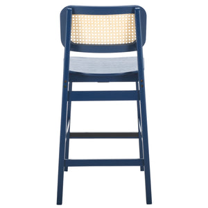 Safavieh Luz Cane Counter Stool - Elegant Natural Rattan Seat With Modern Black Legs For Chic Home Decor Navy ,Natural Wood ,Rattan Bst1509d