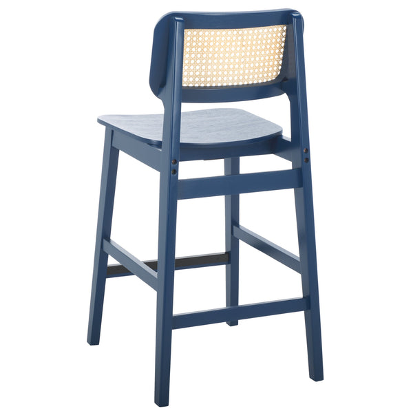 Safavieh Luz Cane Counter Stool - Elegant Natural Rattan Seat With Modern Black Legs For Chic Home Decor Navy ,Natural Wood ,Rattan Bst1509d