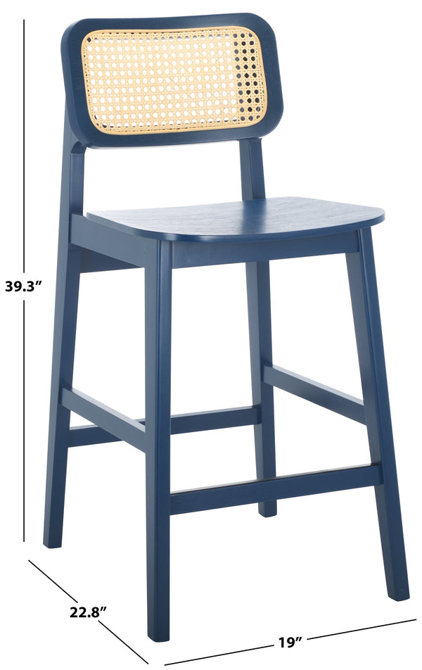 Safavieh Luz Cane Counter Stool - Elegant Natural Rattan Seat With Modern Black Legs For Chic Home Decor Navy ,Natural Wood ,Rattan Bst1509d